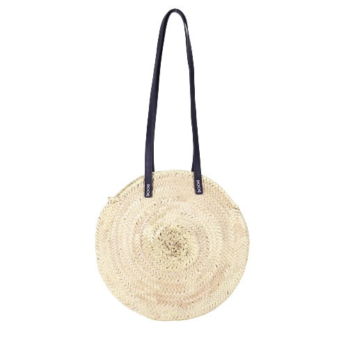 ROUND STRAW BAG - LEATHER HANDLE