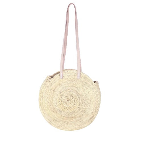 ROUND STRAW BAG - LEATHER HANDLE