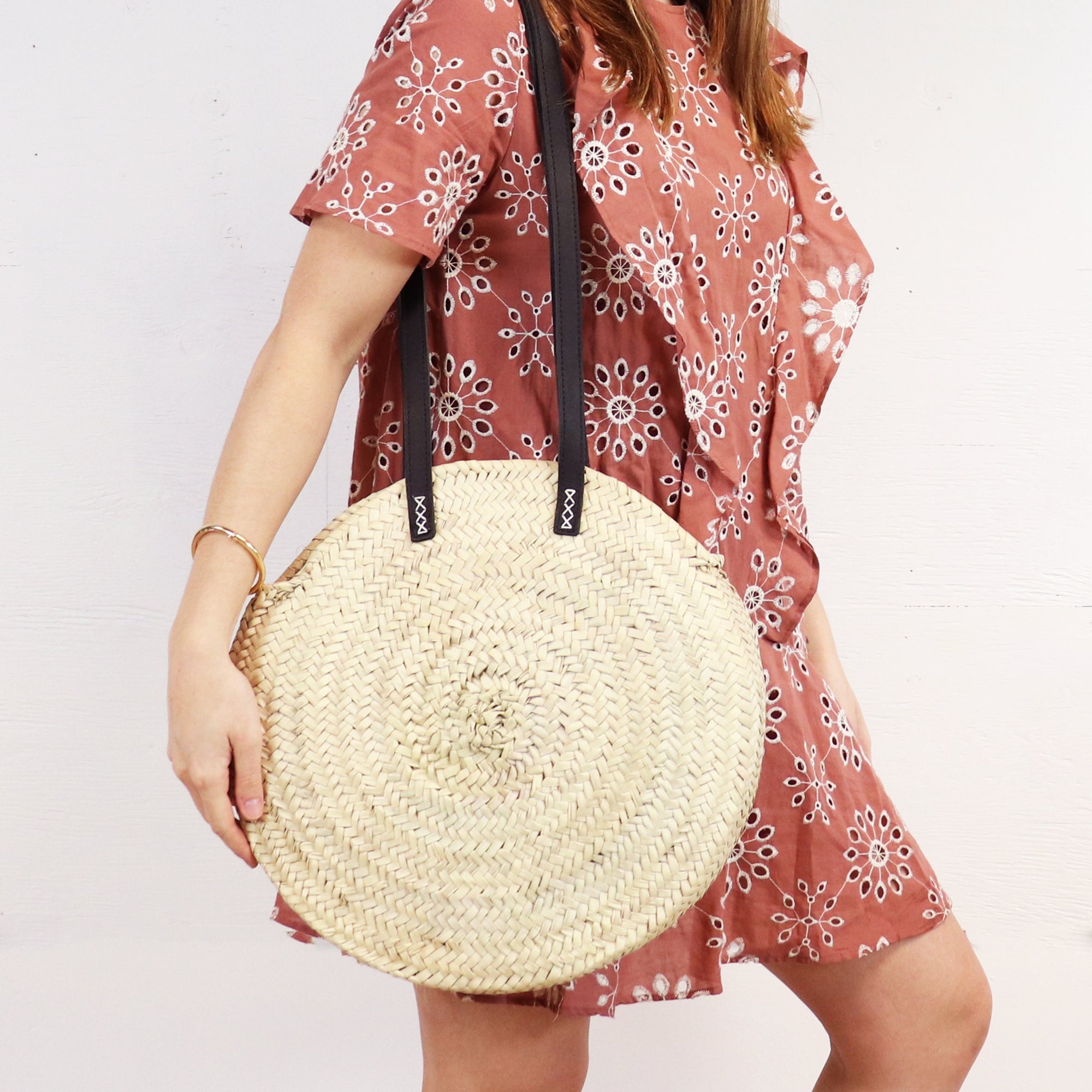 Palmita Straw Tote with Leather Handles